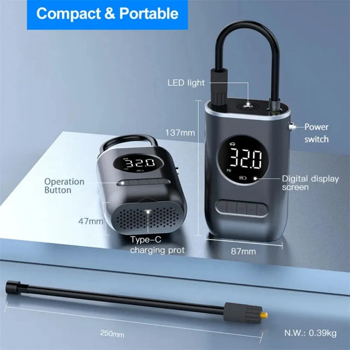 Inflador De Llanta Portable Mini Compres